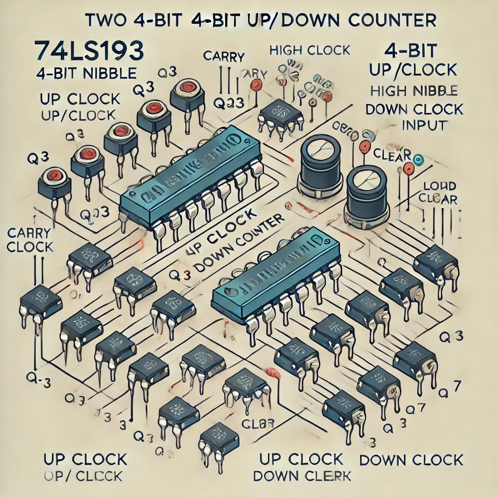 ChatGPT I want to connect 2 74ls193 counters in series to get an 8 bit counter can you show me the schematic to do this