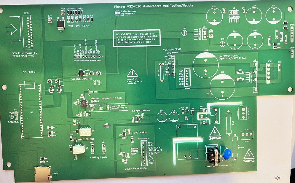 Which, when I soldered on the missing components and fitted it in the amplifier, looked quite neat: